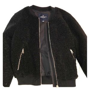 Fuzzy Black Bomber Jacket